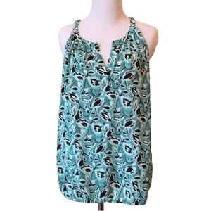 Ann Taylor Loft aqua green abstract leaf print top size small NWOT